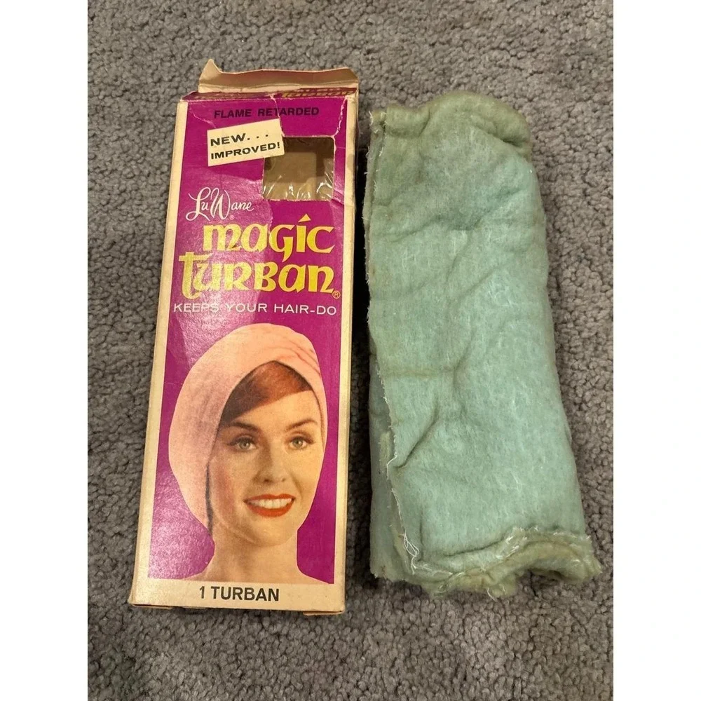 Vintage Luwane magic turban green hair wrap sleep cap retro beauty accessory